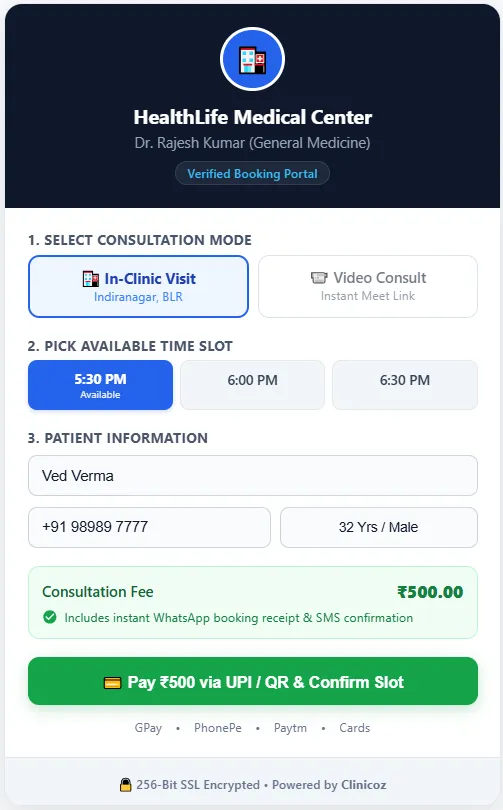 Public online appointment booking form for patients