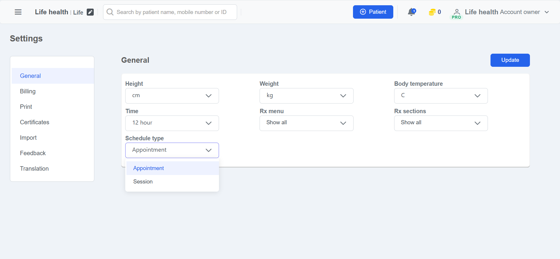 Clinicoz doctor appointment management setting
