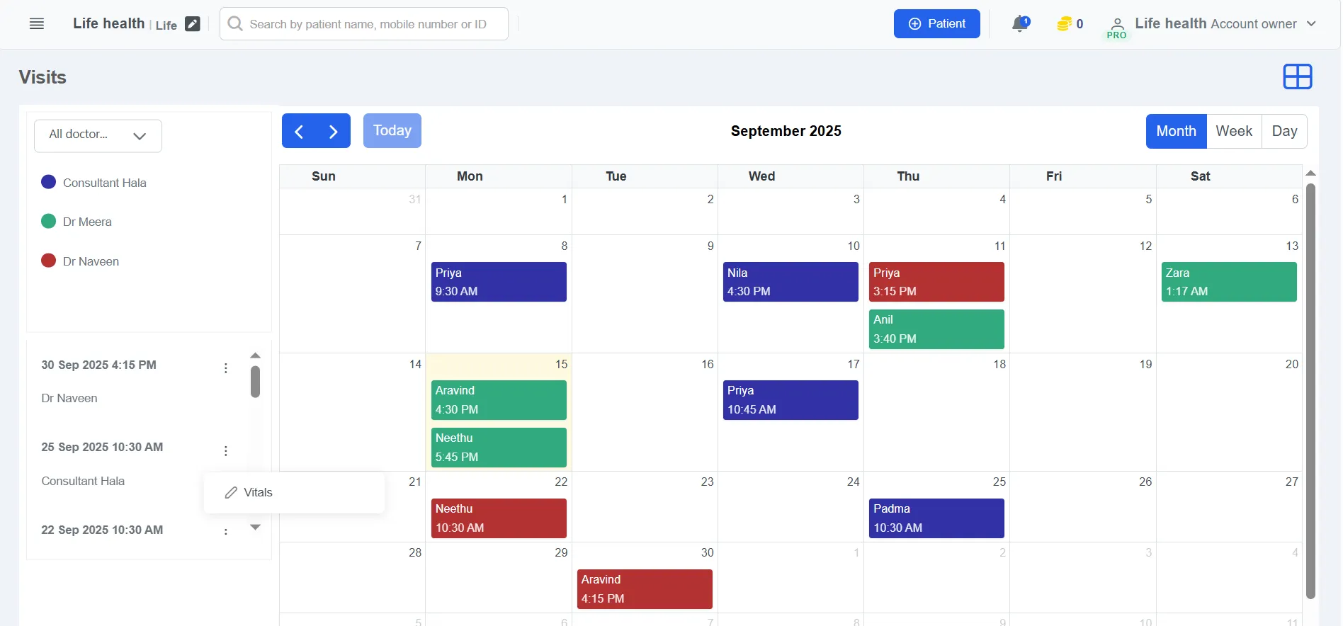 Doctor's Appointment Calendar and Patient Visit for new clinic
