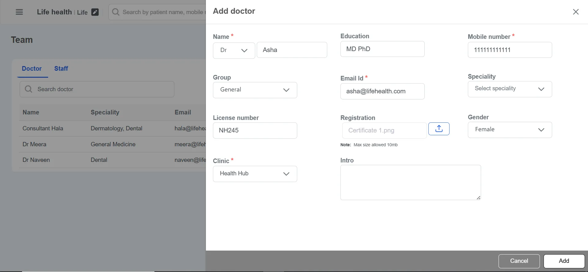 Clinicoz doctor management add new doctor