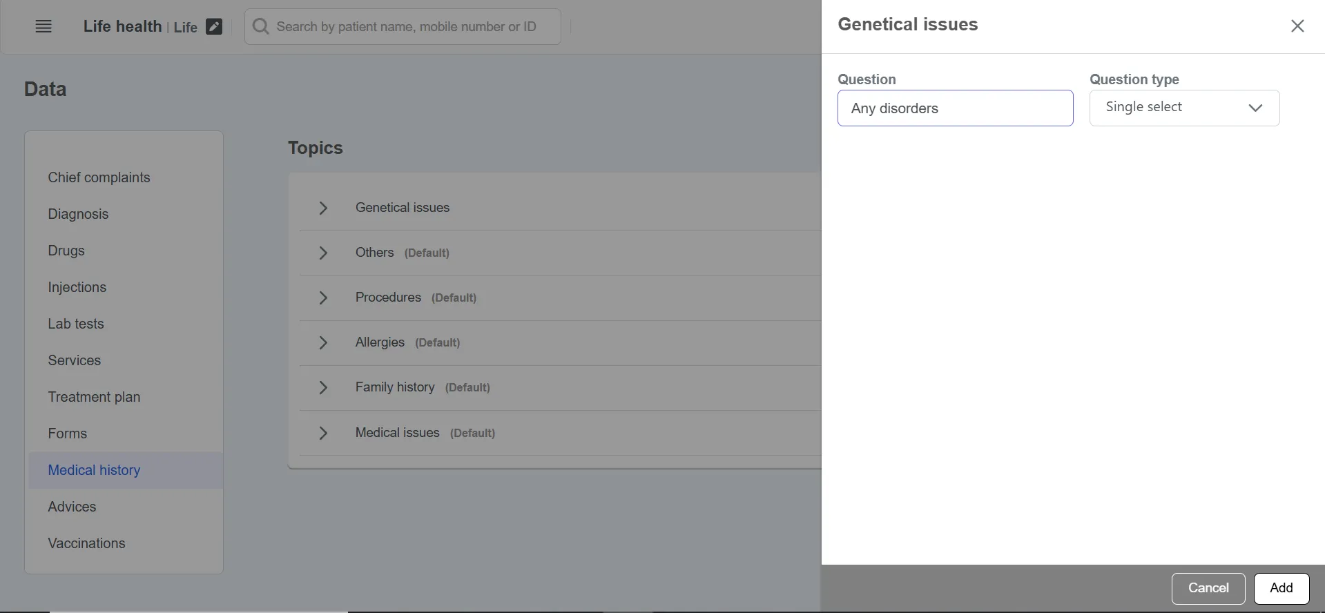 Clinicoz patient custom medical history form