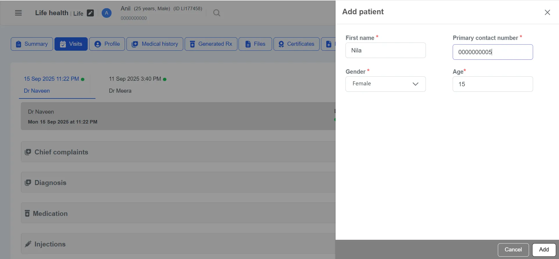 Clinicoz patient management add patient